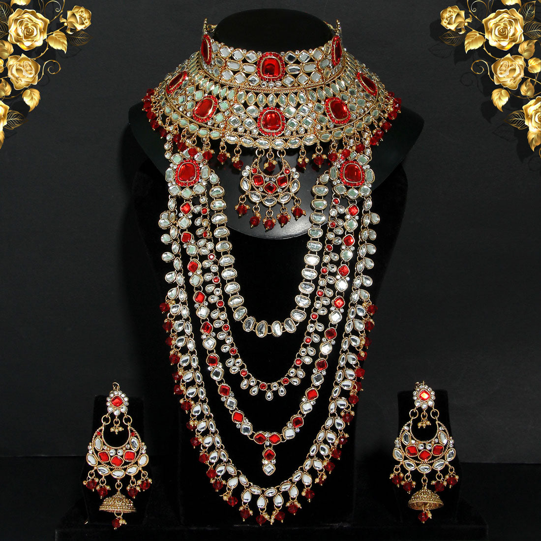 Red Color Kundan Bridal Set (BDL235RED) - preyans.com