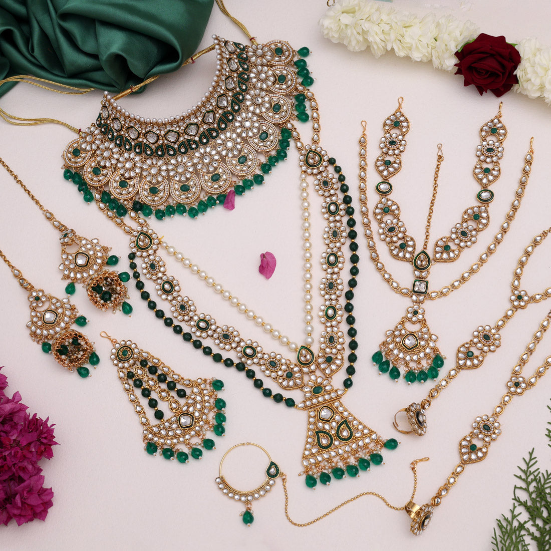 Green Color Kundan Dulhan Set (BDL250GRN) - Preyans.com