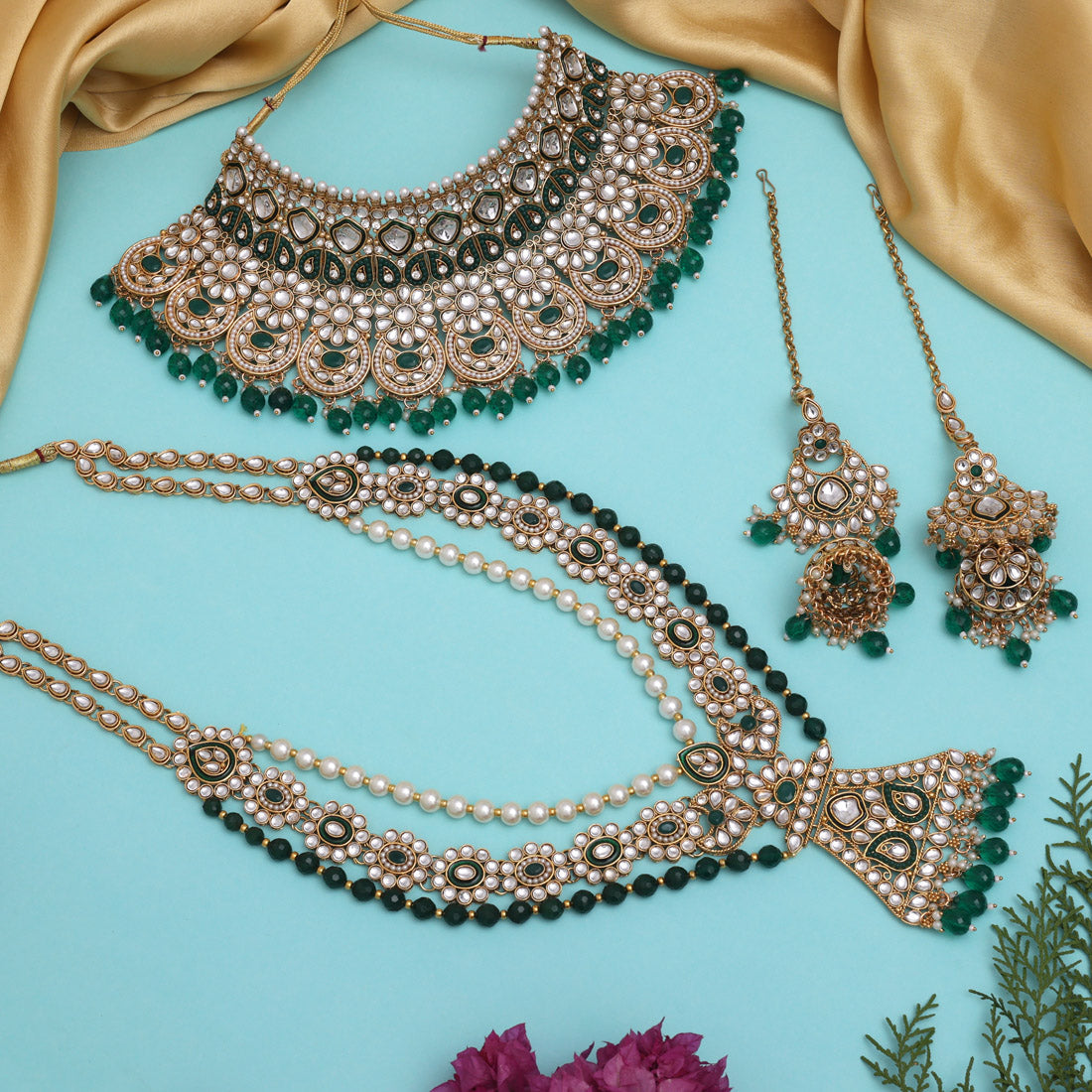 Green Color Kundan Dulhan Set (BDL250GRN) - Preyans.com