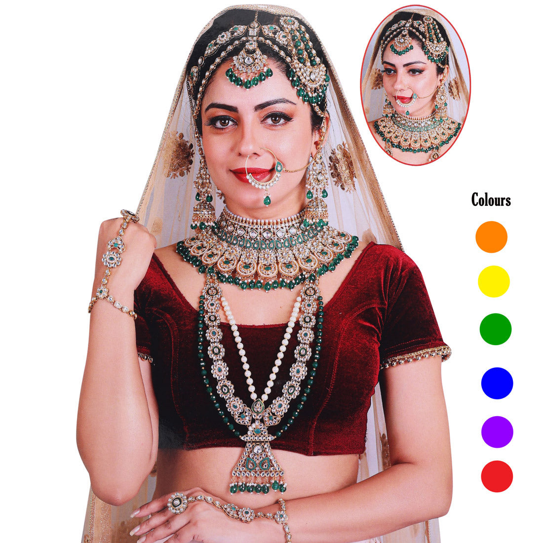 Green Color Kundan Dulhan Set (BDL250GRN) - Preyans.com