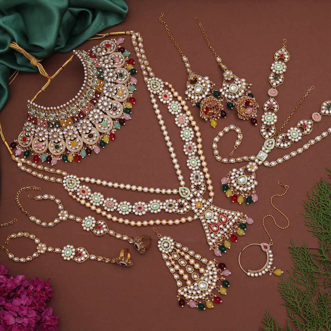 Multi Color Kundan Dulhan Set (BDL250MLT) - Preyans.com