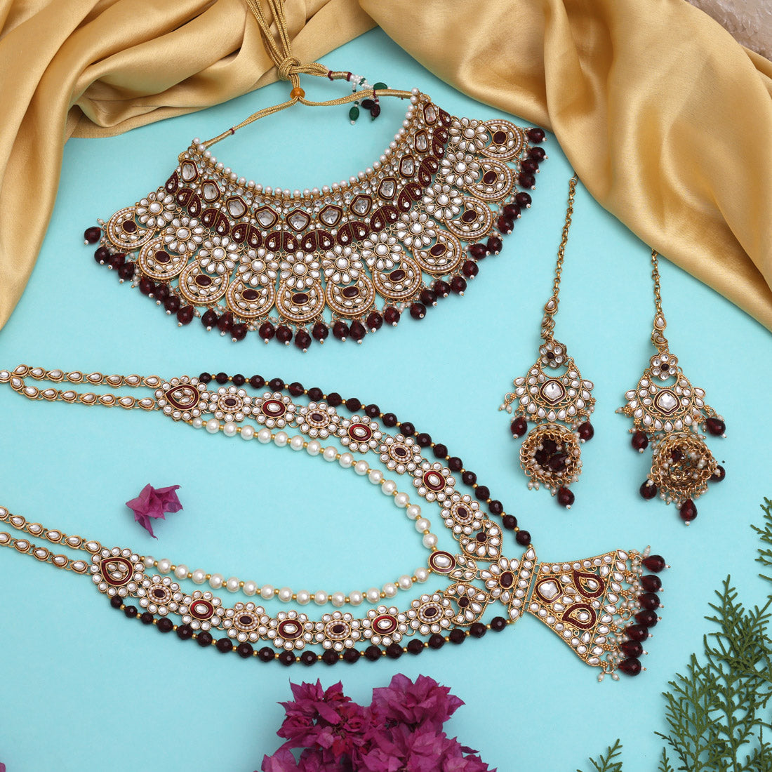 Maroon Color Kundan Dulhan Set (BDL250MRN) - Preyans.com