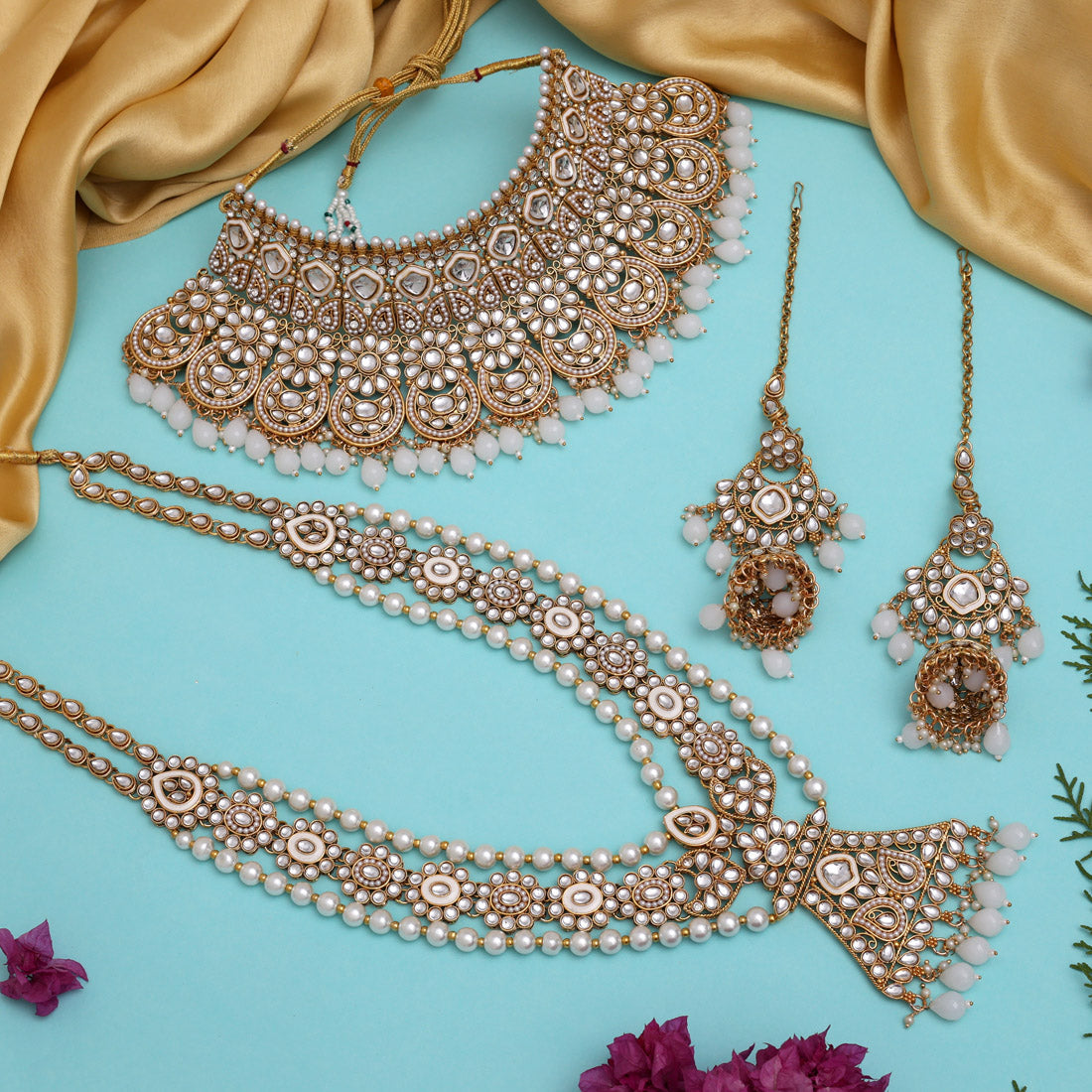 White Color Kundan Dulhan Set (BDL250WHT) - Preyans.com