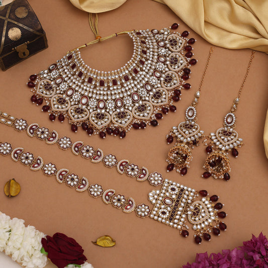 Maroon Color Kundan Dulhan Set (BDL251MRN) - Preyans.com