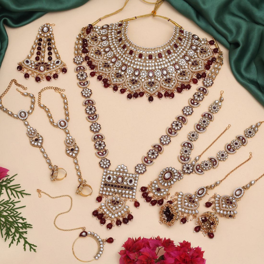 Maroon Color Kundan Dulhan Set (BDL251MRN) - Preyans.com