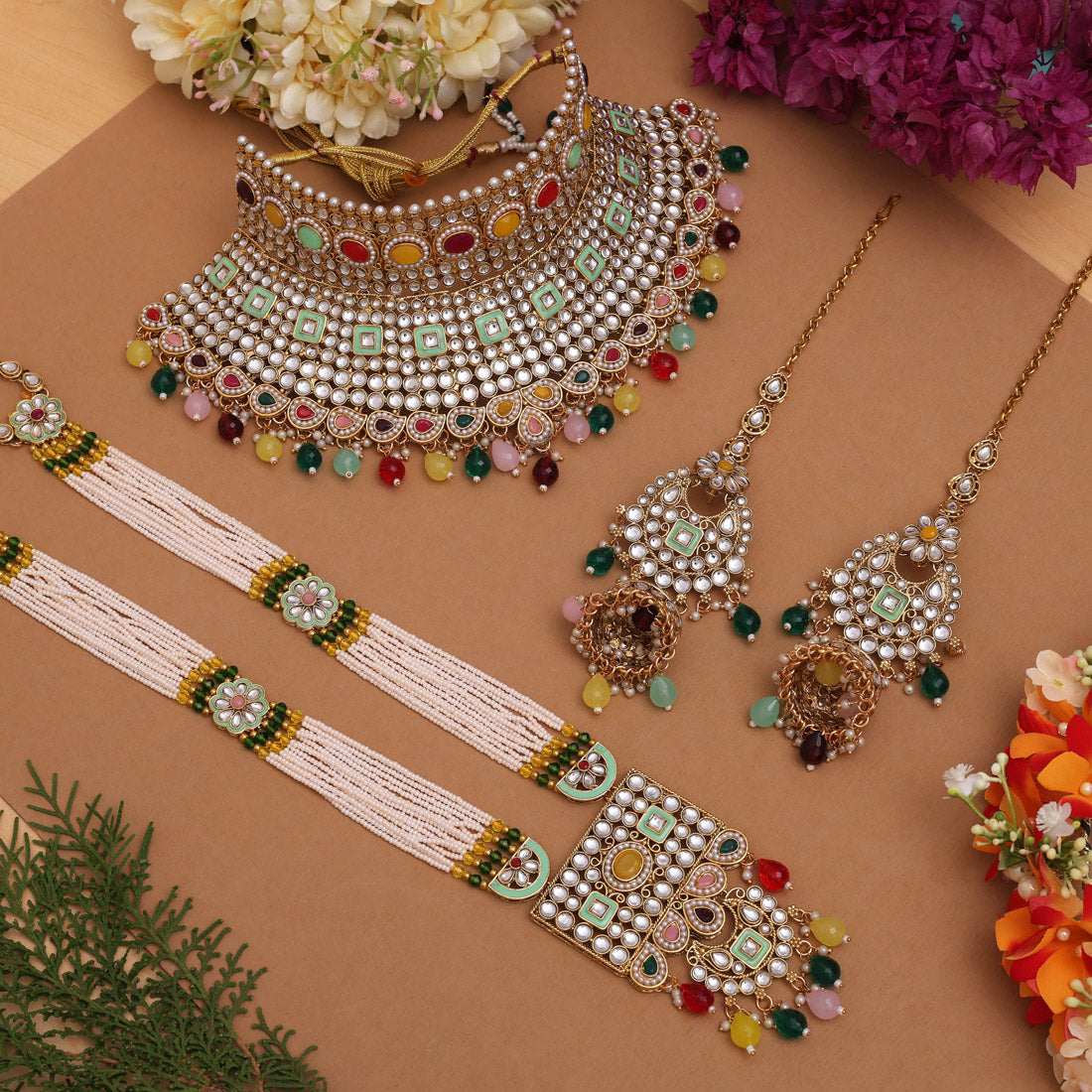 Multi Color Kundan Dulhan Set (BDL252MLT) - Preyans.com