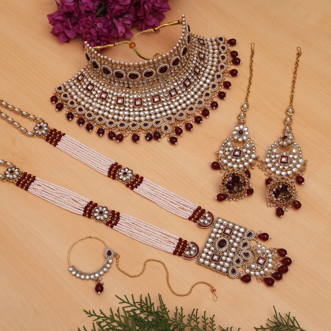 Maroon Color Kundan Dulhan Set (BDL252MRN) - Preyans.com