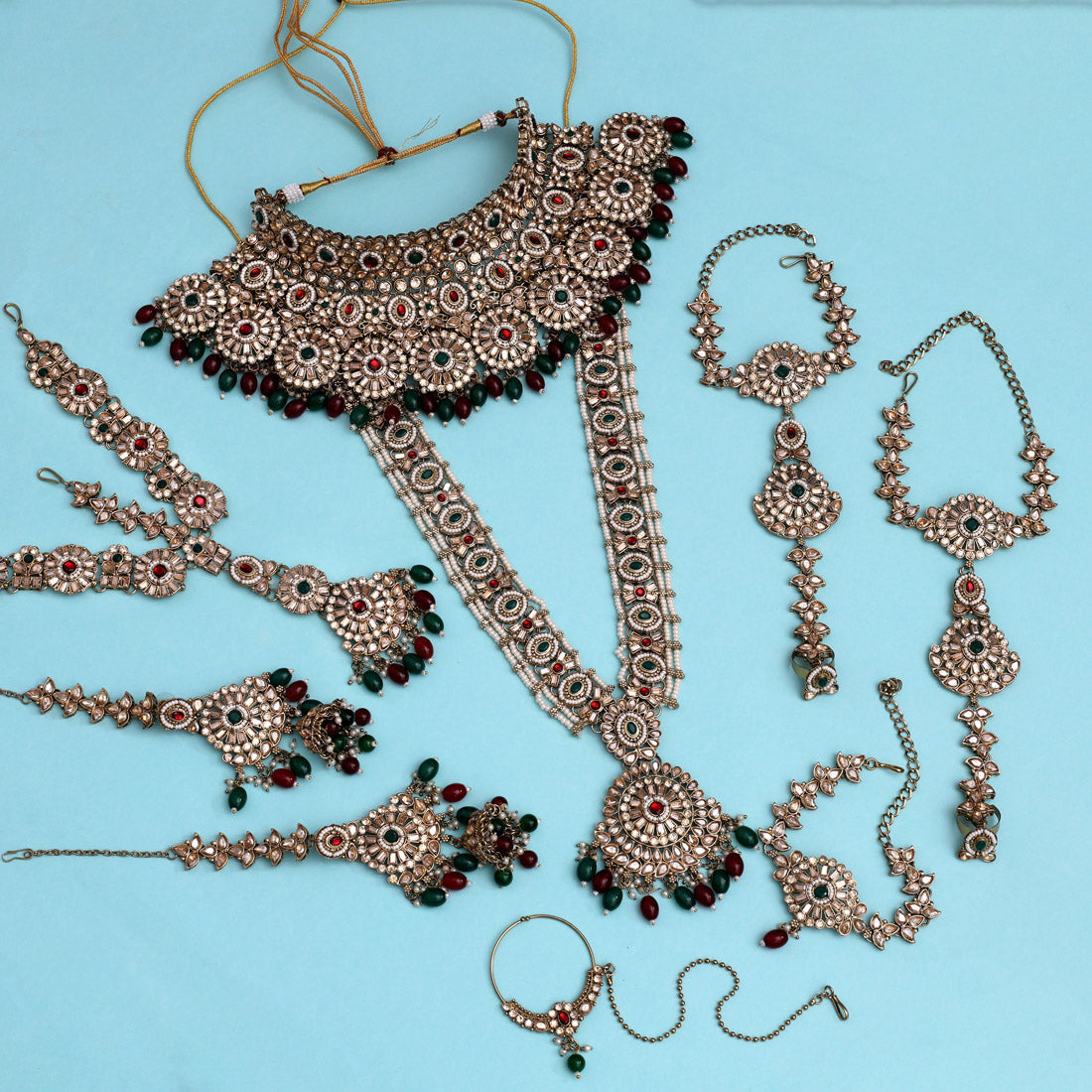 Maroon & Green Color Kundan Dulhan Set (BDL254MG) - Preyans.com