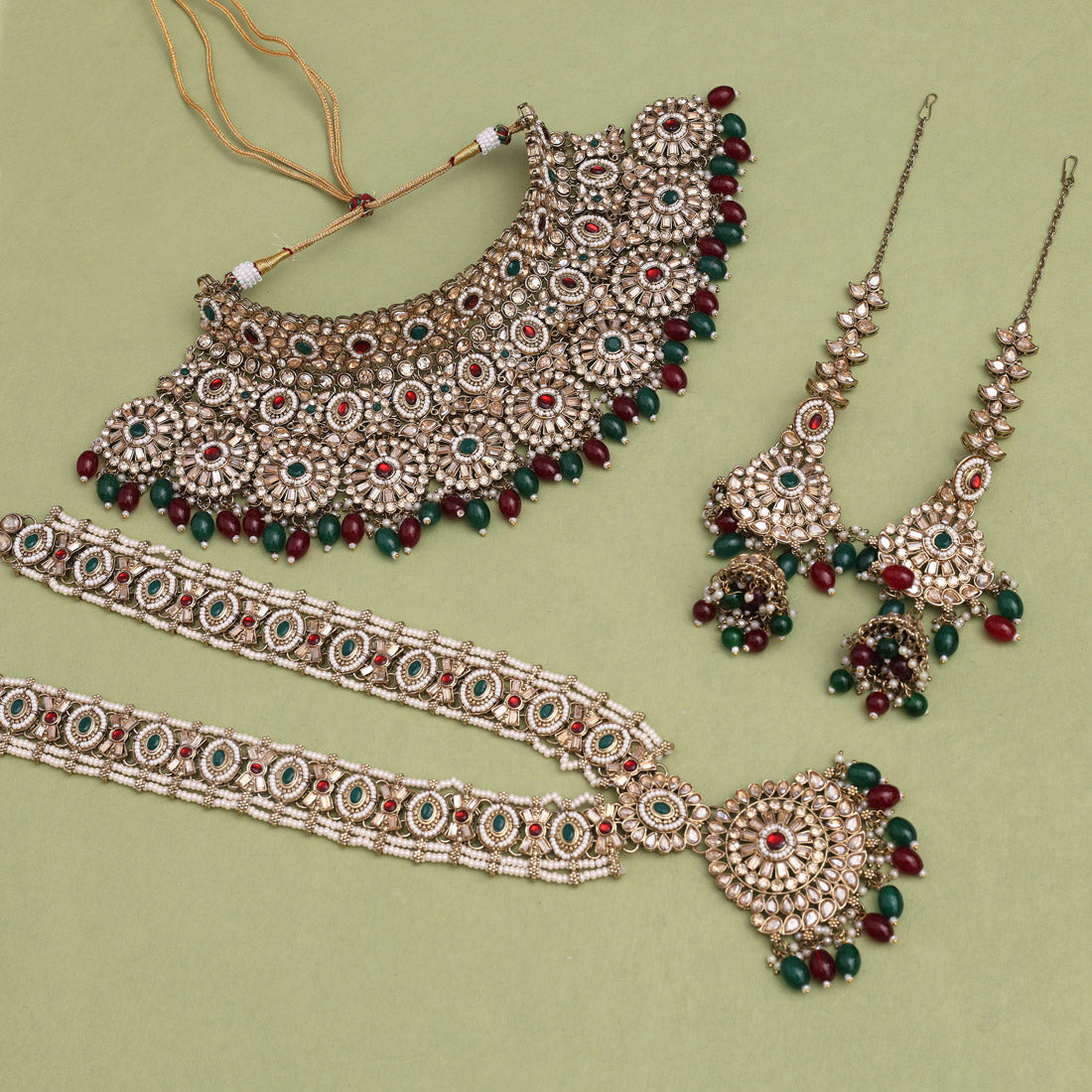 Maroon & Green Color Kundan Dulhan Set (BDL254MG) - Preyans.com