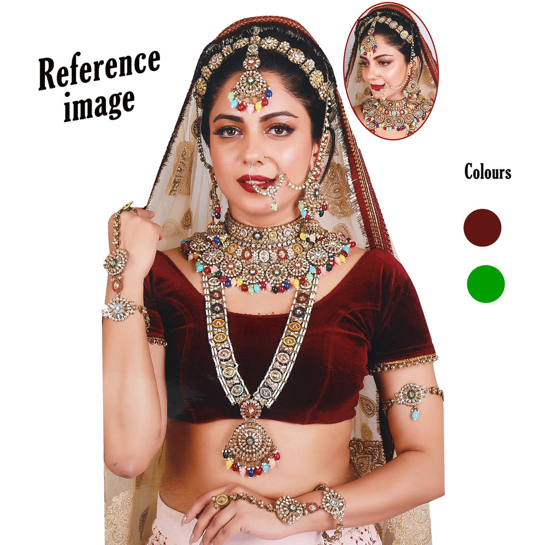 Maroon & Green Color Kundan Dulhan Set (BDL254MG) - Preyans.com