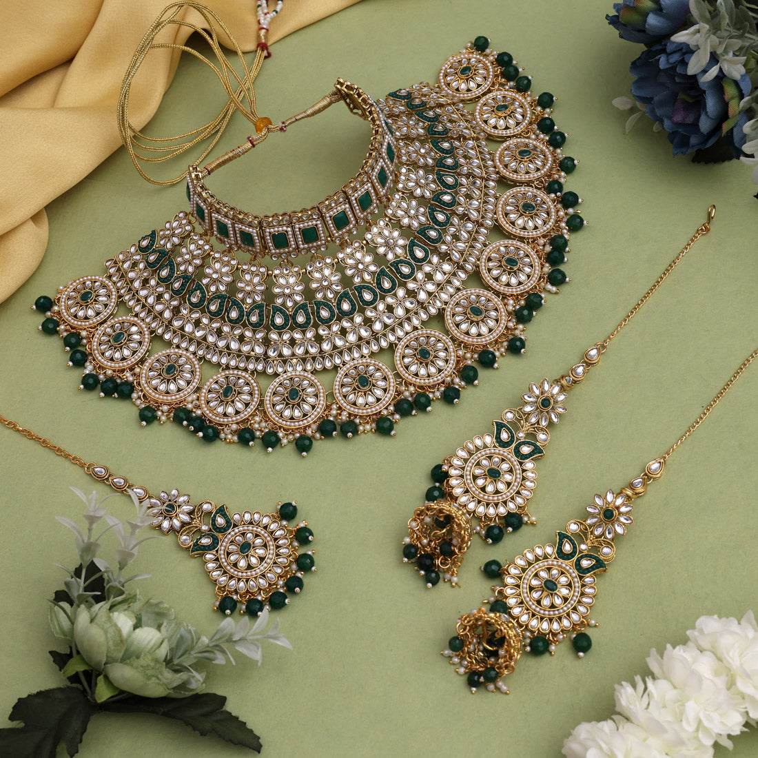 Green Color Kundan Dulhan Set (BDL255GRN) - Preyans.com