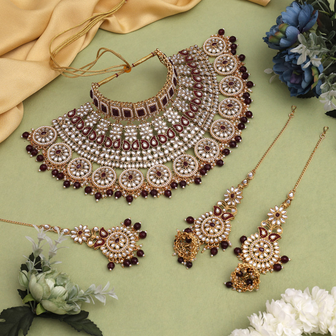 Maroon Color Kundan Dulhan Set (BDL255MRN) - Preyans.com