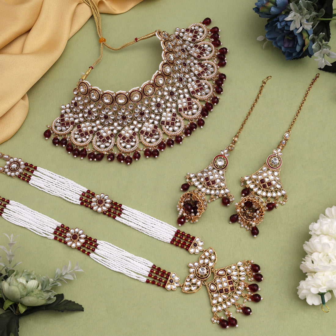 Maroon Color Kundan Dulhan Set (BDL256MRN) - Preyans.com