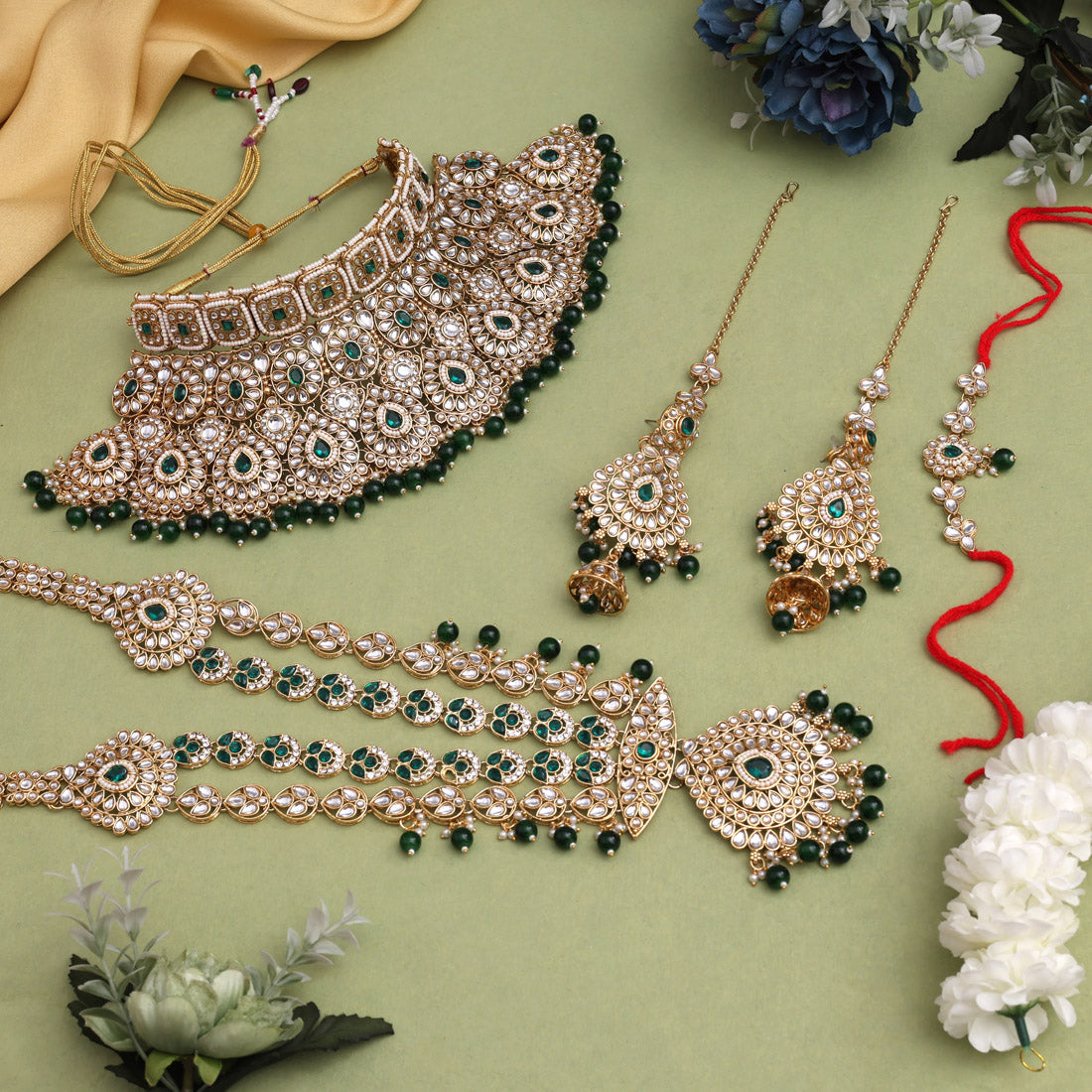 Green Color Kundan Dulhan Set (BDL257GRN) - Preyans.com