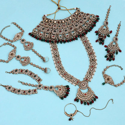 Maroon & Green Color Kundan Dulhan Set (BDL258MG) - Preyans.com