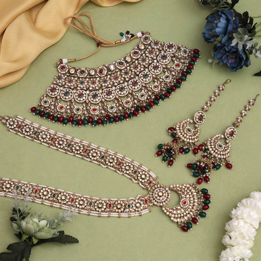 Maroon & Green Color Kundan Dulhan Set (BDL258MG) - Preyans.com