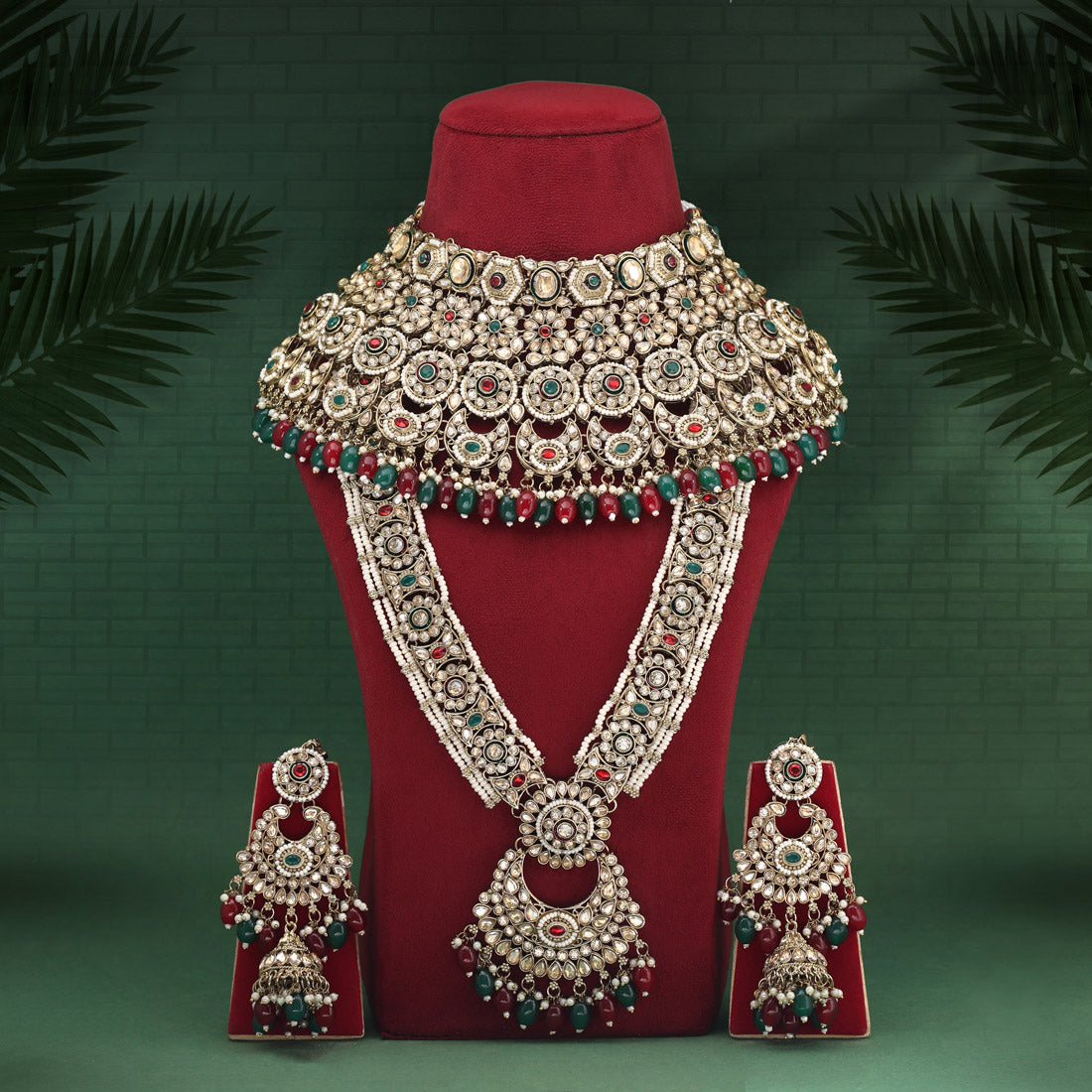 Maroon & Green Color Kundan Dulhan Set (BDL258MG) - Preyans.com