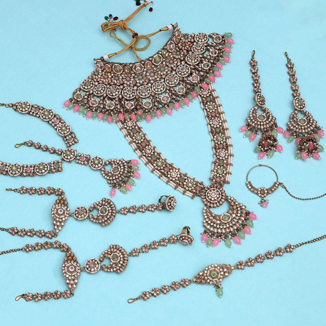 Pink & Pista Green Color Kundan Dulhan Set (BDL258PNKPGRN) - Preyans.com