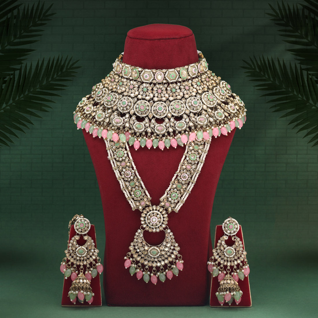 Pink & Pista Green Color Kundan Dulhan Set (BDL258PNKPGRN) - Preyans.com