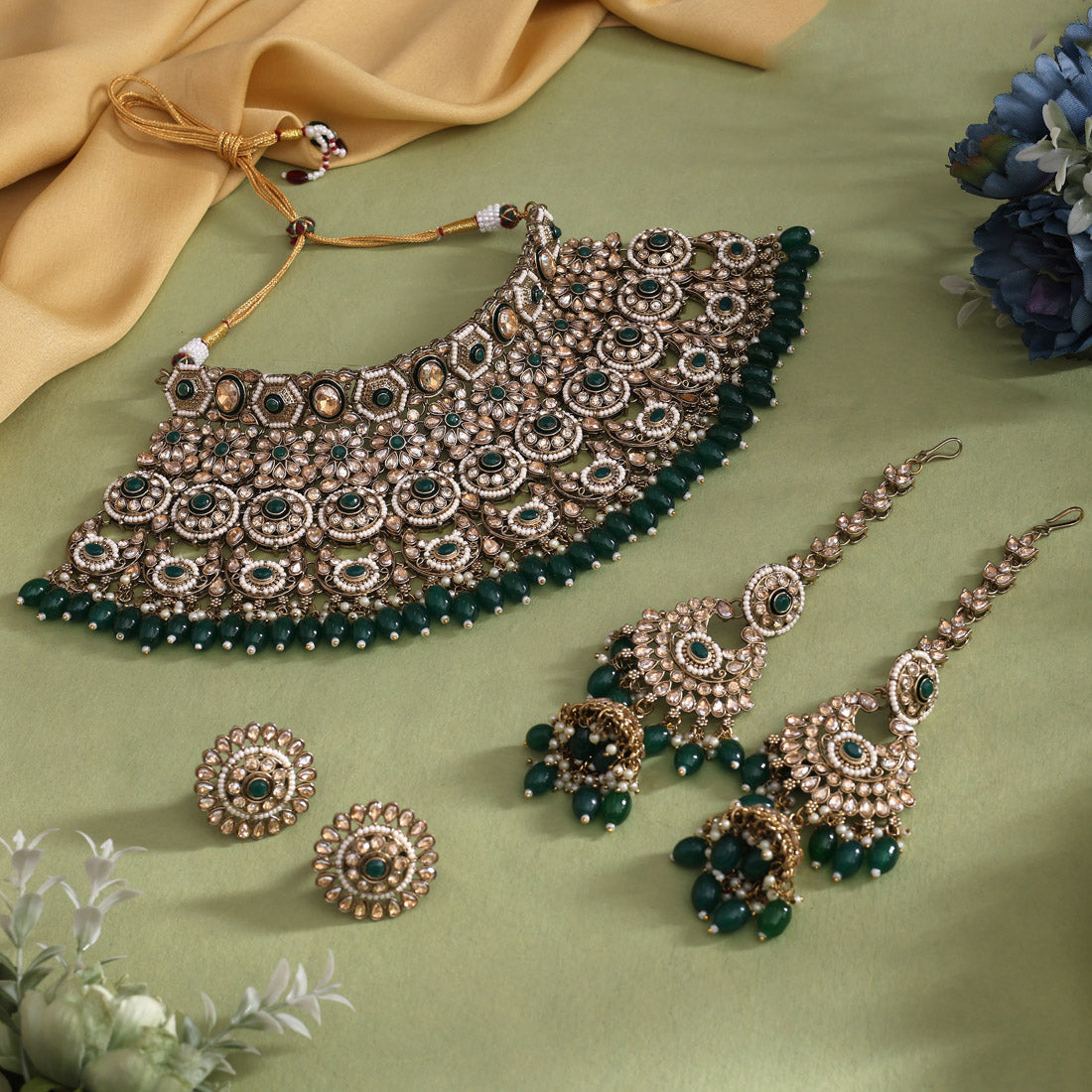 Green Color Kundan Dulhan Set (BDL259GRN) - Preyans.com