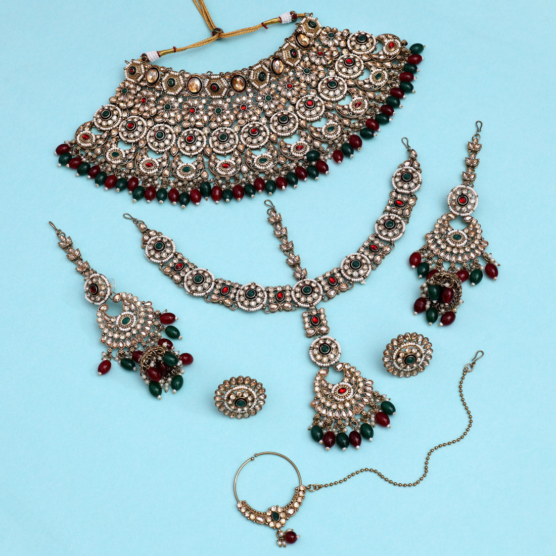 Maroon & Green Color Kundan Dulhan Set (BDL259MG) - Preyans.com