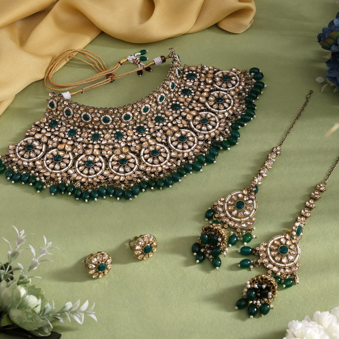 Green Color Kundan Dulhan Set (BDL260GRN) - Preyans.com