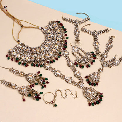 Maroon & Green Color Kundan Dulhan Set (BDL261MG) - Preyans.com