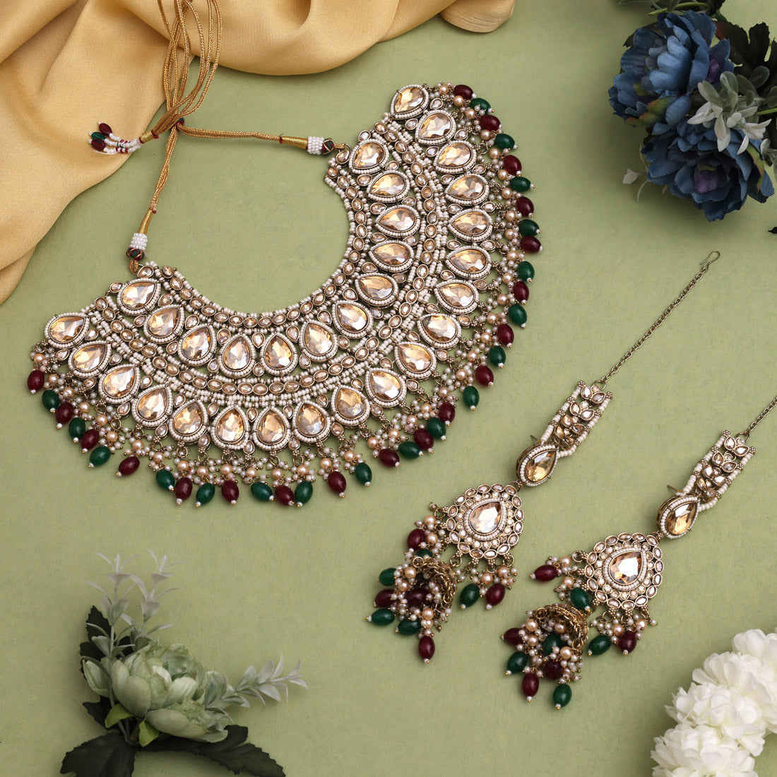 Maroon & Green Color Kundan Dulhan Set (BDL261MG) - Preyans.com