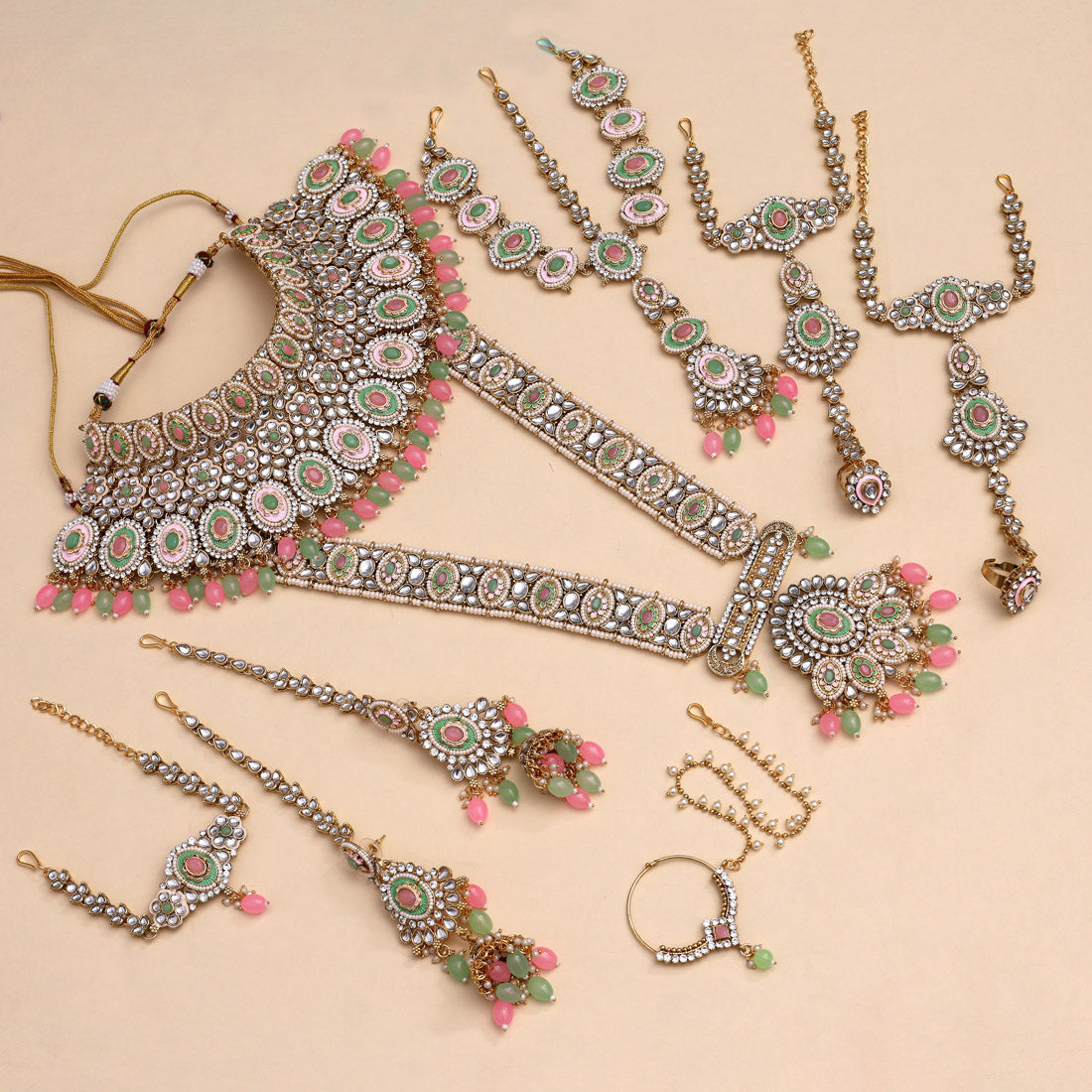 Pink & Pista Green Color Kundan Dulhan Set (BDL262PNKPGRN) - Preyans.com