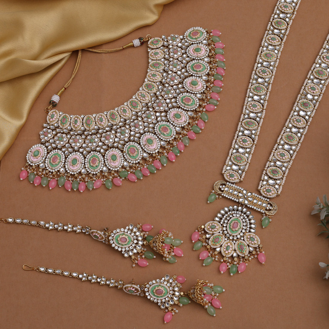 Pink & Pista Green Color Kundan Dulhan Set (BDL262PNKPGRN) - Preyans.com