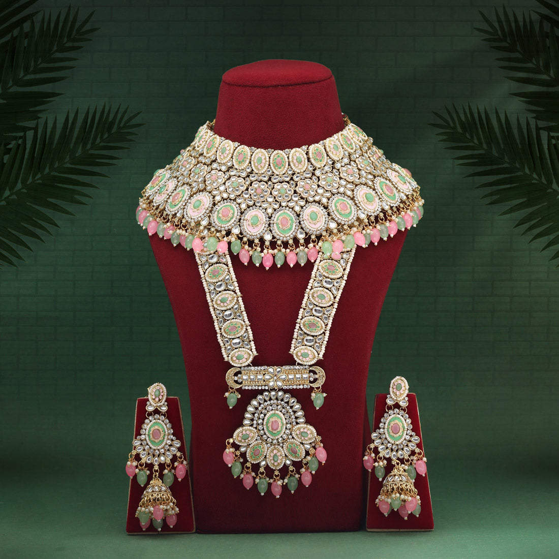 Pink & Pista Green Color Kundan Dulhan Set (BDL262PNKPGRN) - Preyans.com