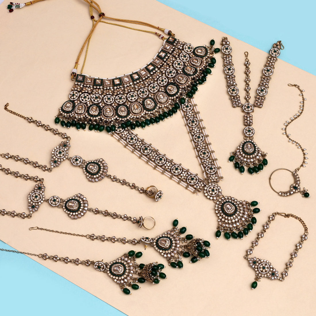 Green Color Kundan Dulhan Set (BDL263GRN) - Preyans.com