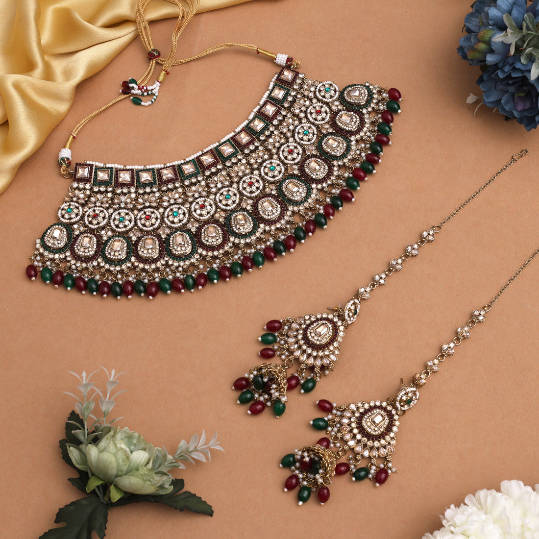 Maroon & Green Color Kundan Dulhan Set (BDL263MG) - Preyans.com