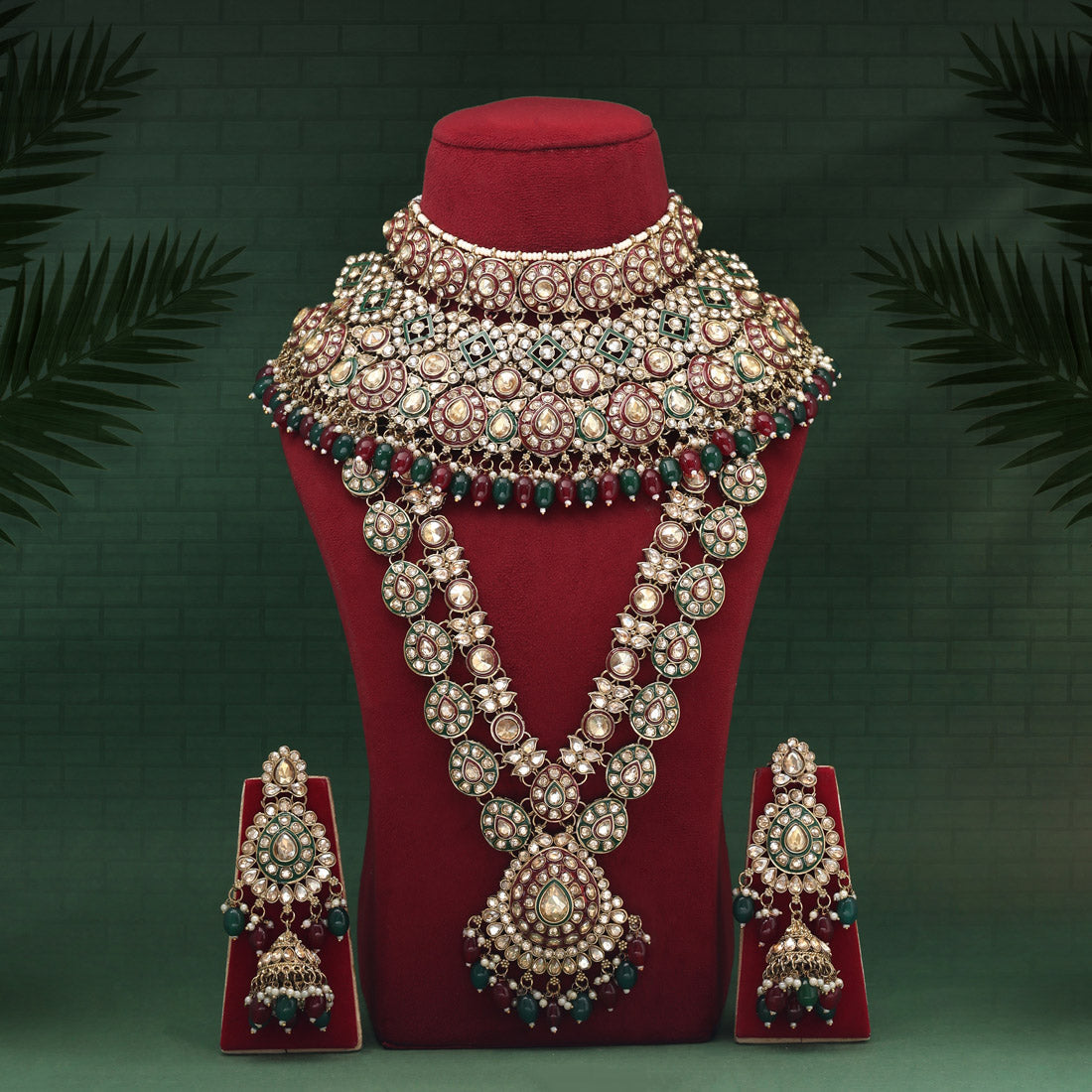 Maroon & Green Color Meena Work Kundan Dulhan Set (BDL265MG) - Preyans.com