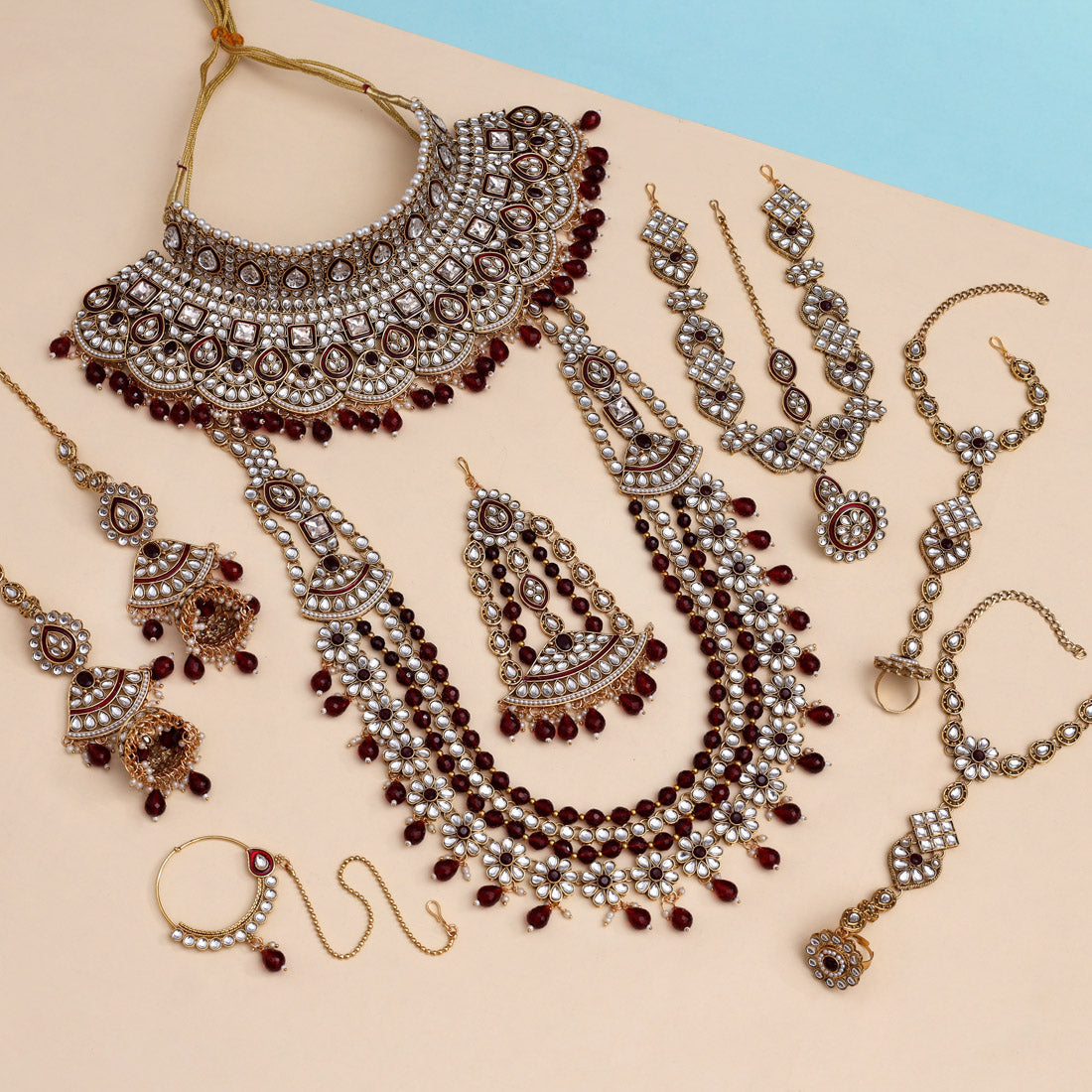 Maroon Color Meena Work Kundan Dulhan Set (BDL266MRN) - Preyans.com