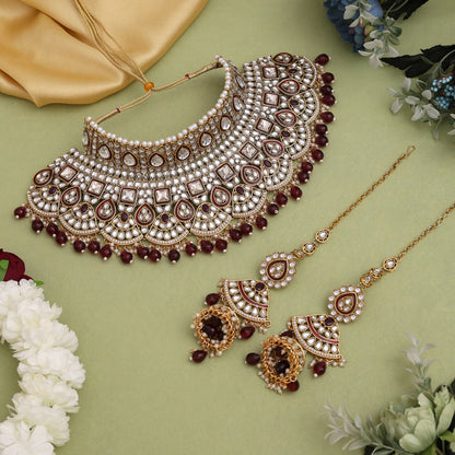 Maroon Color Meena Work Kundan Dulhan Set (BDL266MRN) - Preyans.com