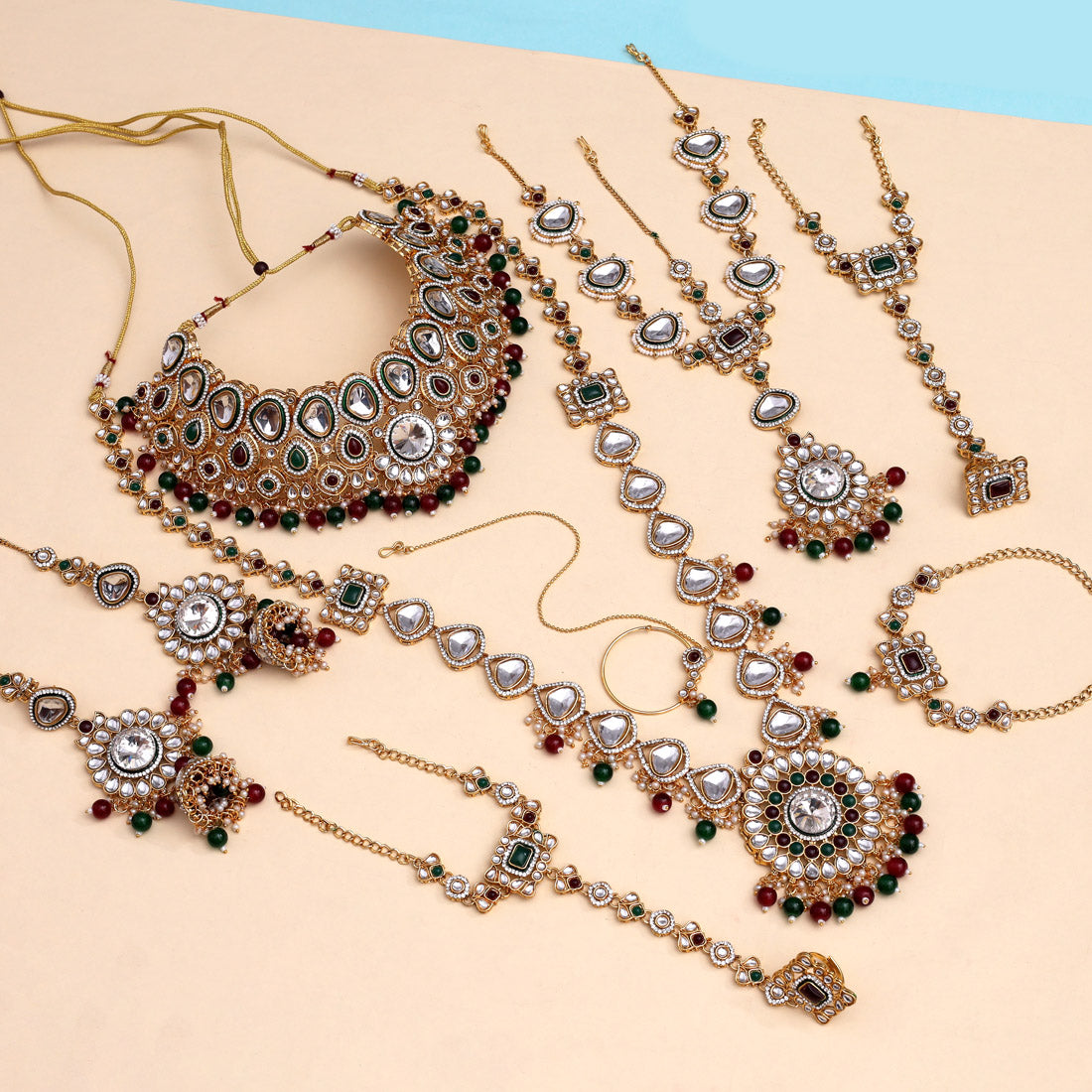 Maroon & Green Color Meena Work Kundan Dulhan Set (BDL267MG) - Preyans.com