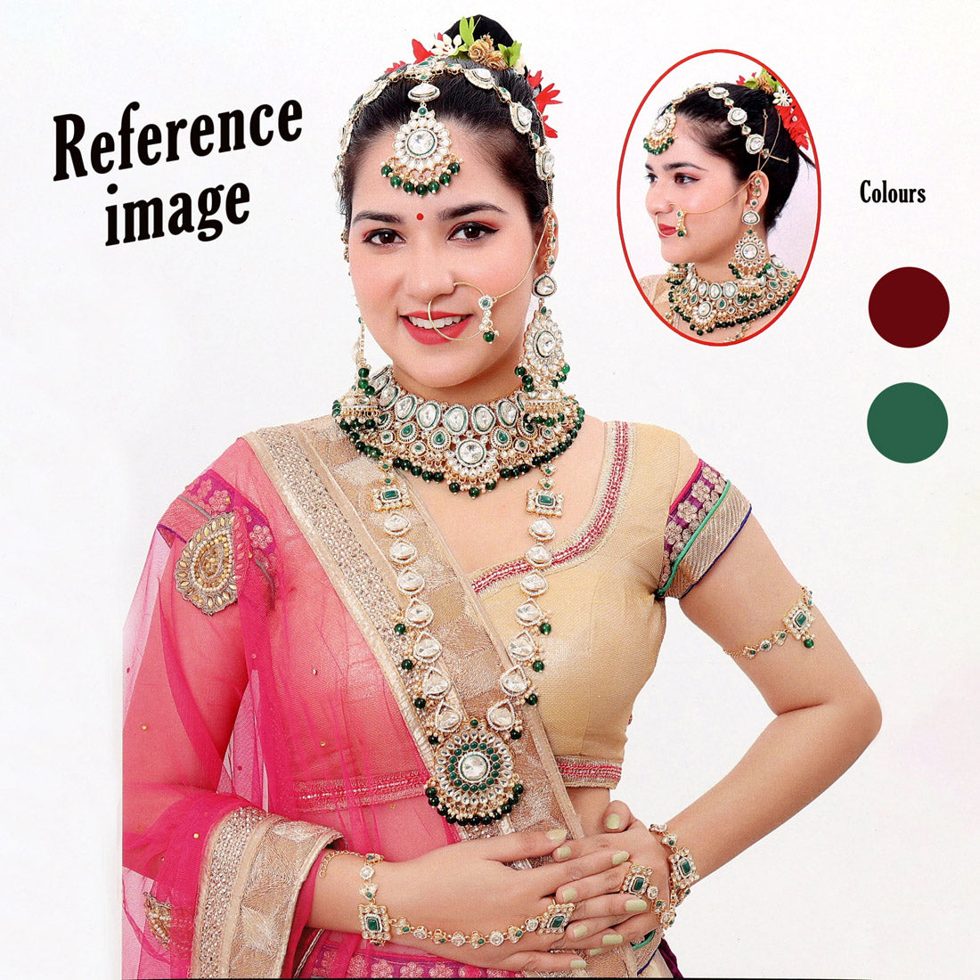 Maroon & Green Color Meena Work Kundan Dulhan Set (BDL267MG) - Preyans.com