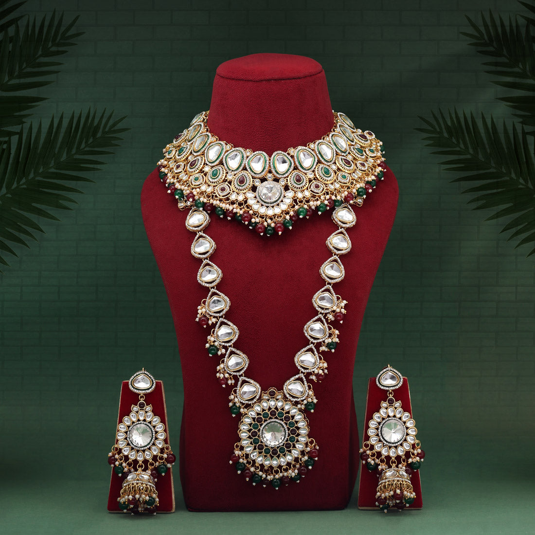 Maroon & Green Color Meena Work Kundan Dulhan Set (BDL267MG) - Preyans.com