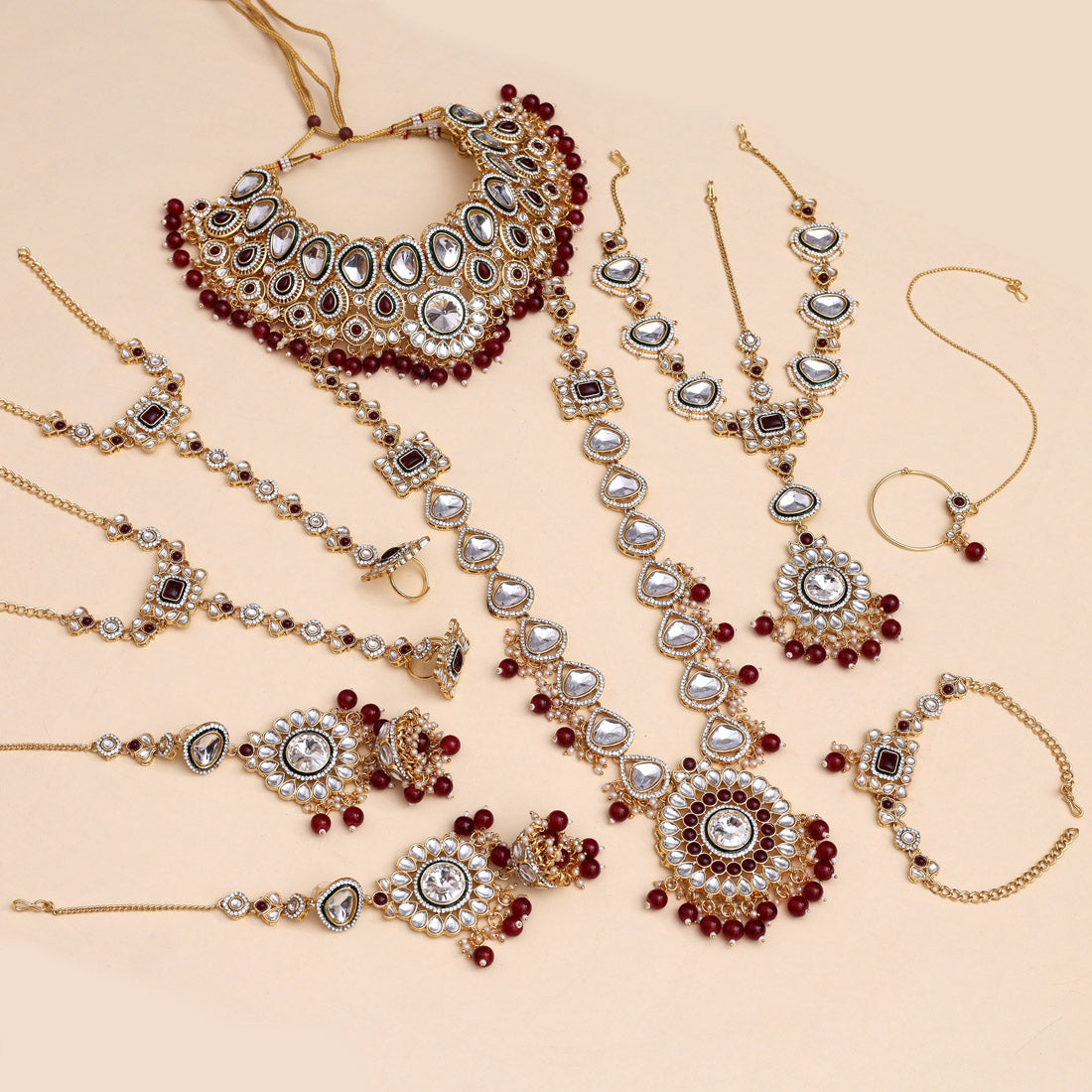 Maroon Color Meena Work Kundan Dulhan Set (BDL267MRN) - Preyans.com