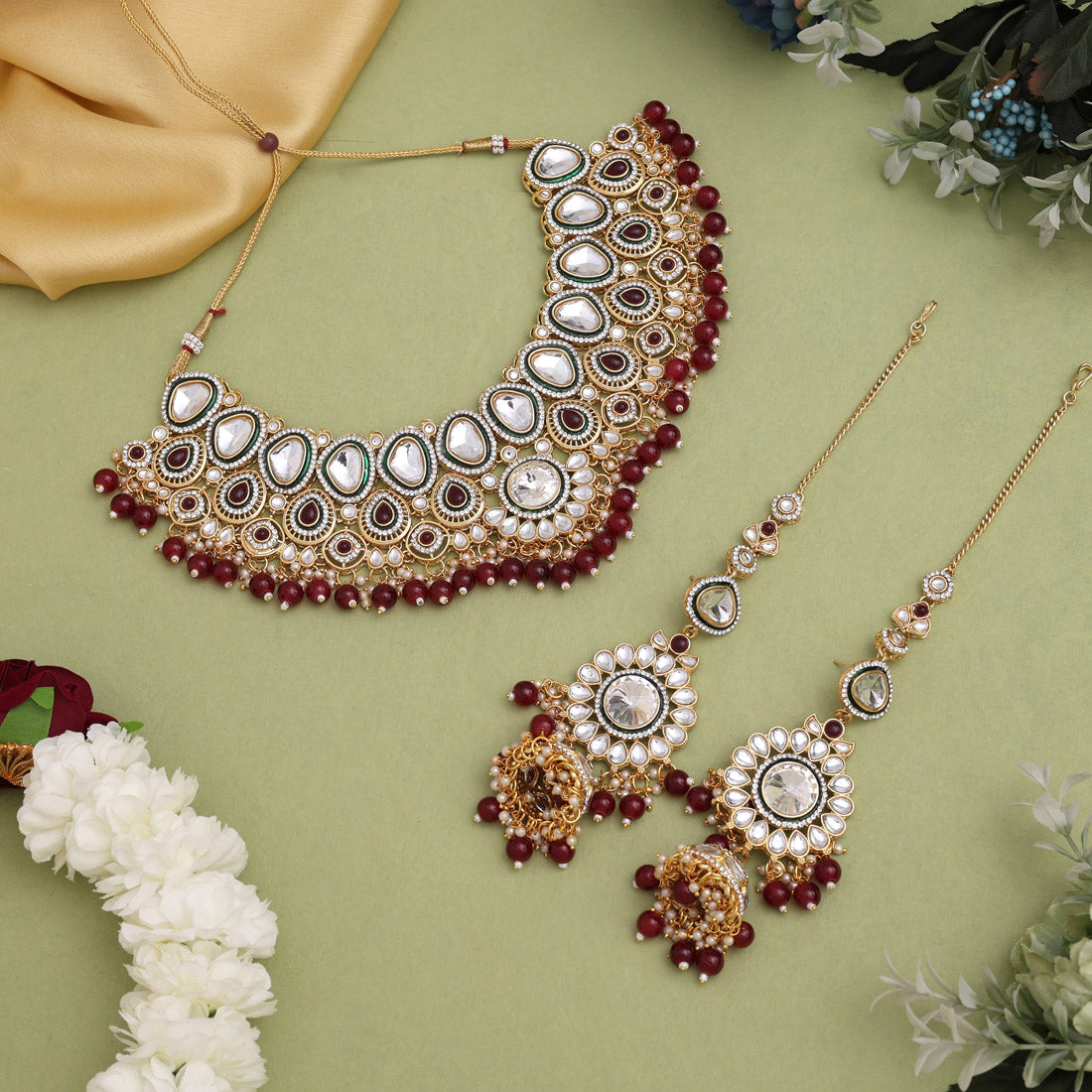 Maroon Color Meena Work Kundan Dulhan Set (BDL267MRN) - Preyans.com