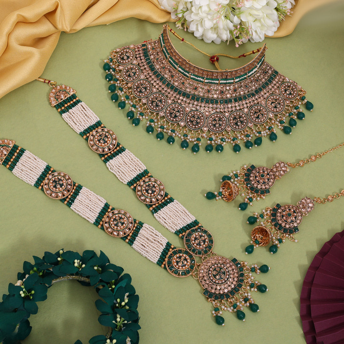 Green Color Kundan Dulhan Set (BDL268GRN) - Preyans.com