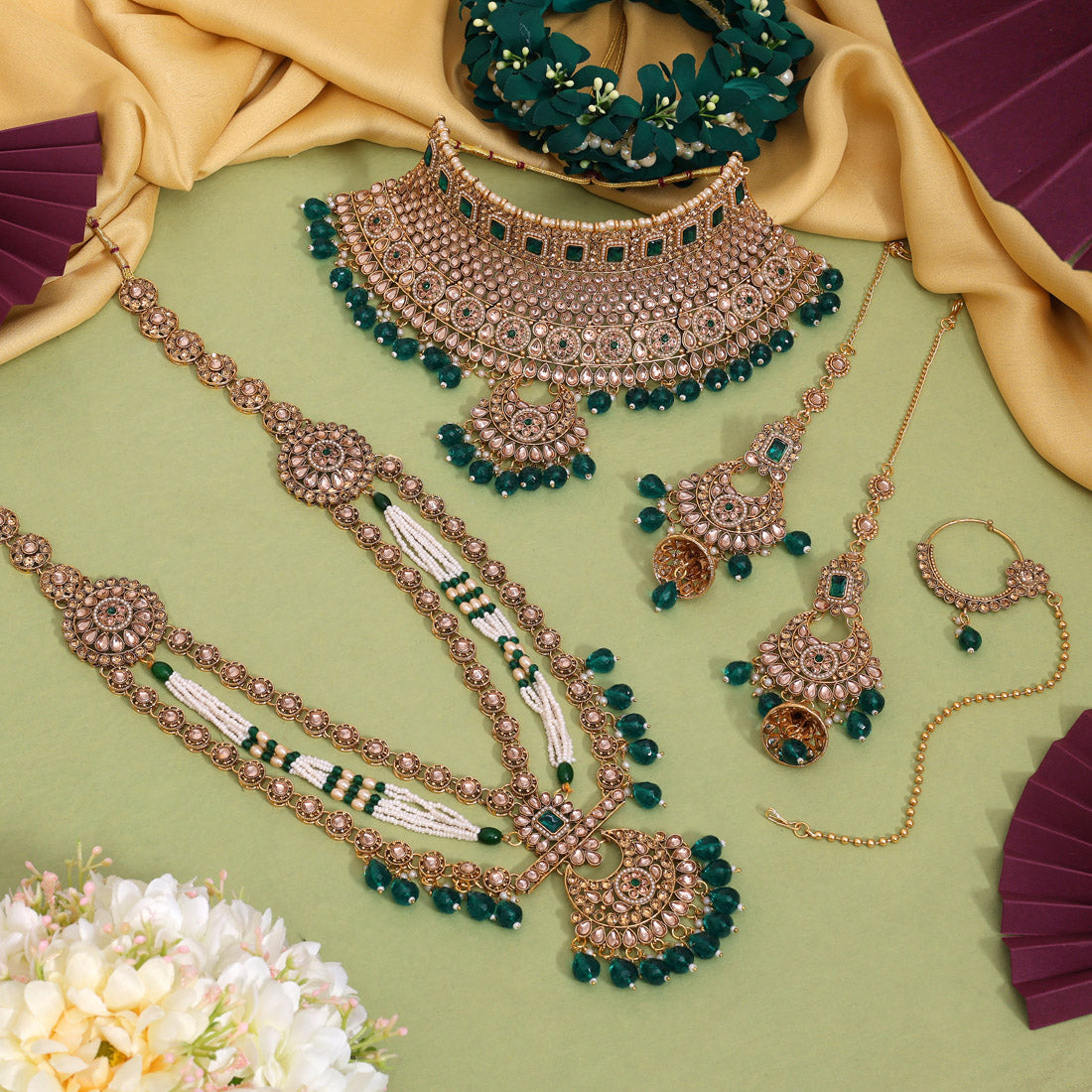 Green Color Kundan Dulhan Set (BDL270GRN) - Preyans.com