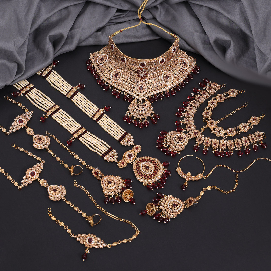 Maroon Color Kundan Dulhan Set (BDL271MRN) - Preyans.com