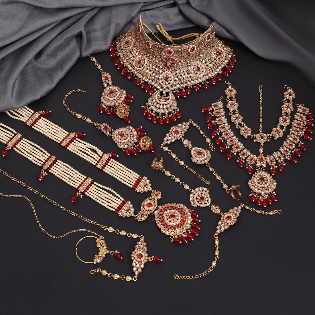 Red Color Kundan Dulhan Set (BDL271RED) - Preyans.com