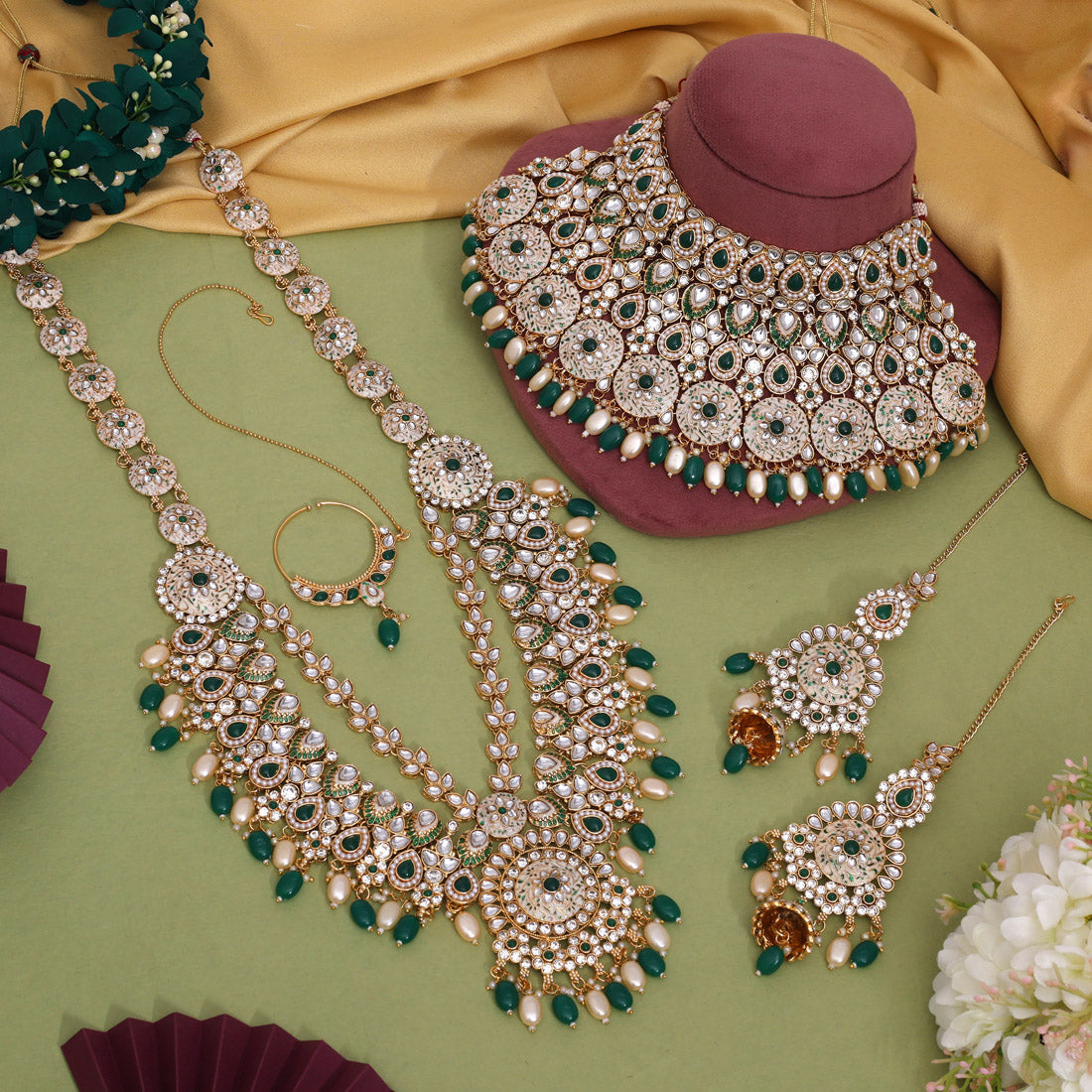 Green Color Meena Work Kundan Dulhan Set (BDL274GRN) - Preyans.com