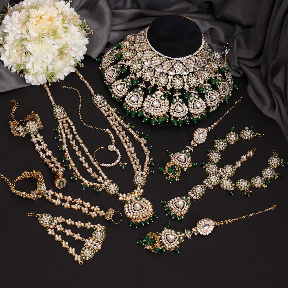 Green Color Kundan Dulhan Set (BDL275GRN) - Preyans.com