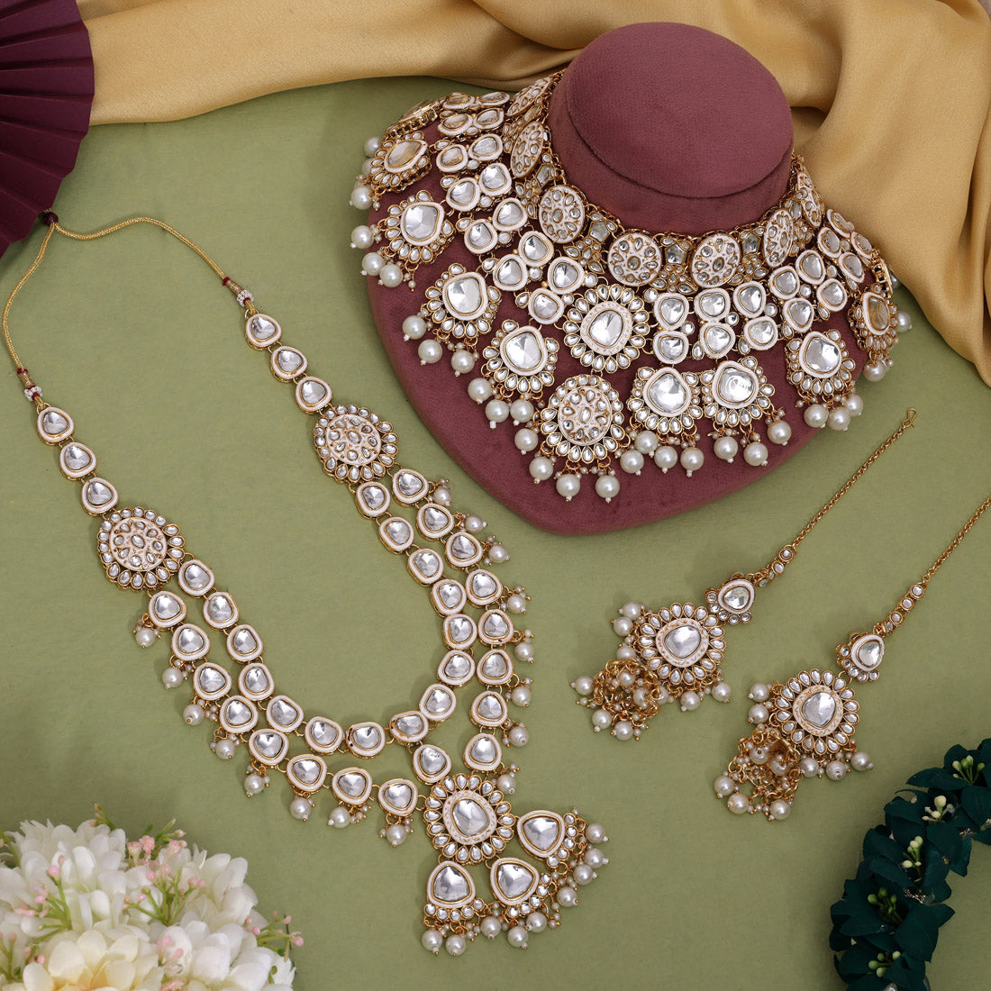 White Color Meena Work Kundan Dulhan Set (BDL276WHT) - Preyans.com