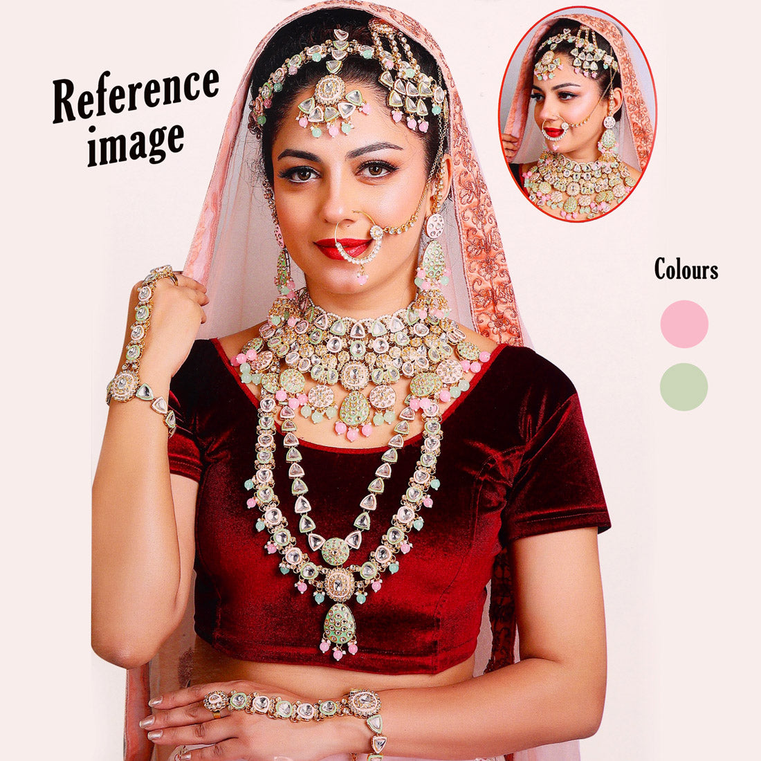 Pink & Pista Green Color Meena Work Kundan Dulhan Set (BDL277PNKPGRN) - Preyans.com