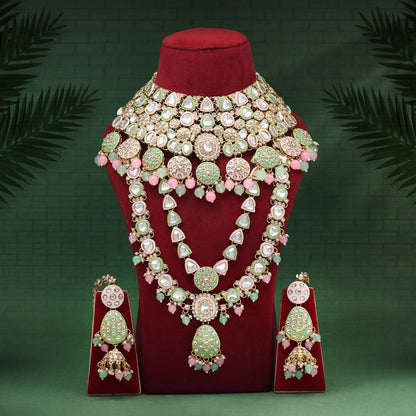 Pink & Pista Green Color Meena Work Kundan Dulhan Set (BDL277PNKPGRN) - Preyans.com